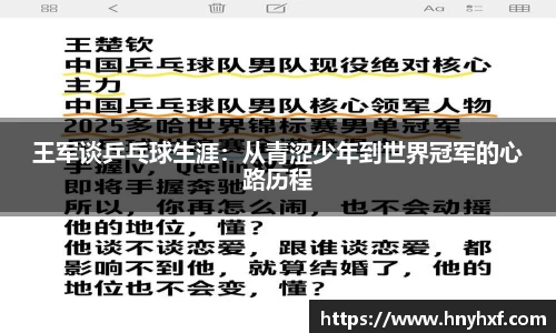 王军谈乒乓球生涯:从青涩少年到世界冠军的心路历程